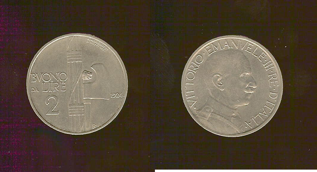 Italy 2 lire 1924 AU+